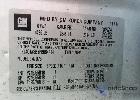 2015 Buick Encore z USA, uszkodzony, nr VIN KL4CJASB5FB084404